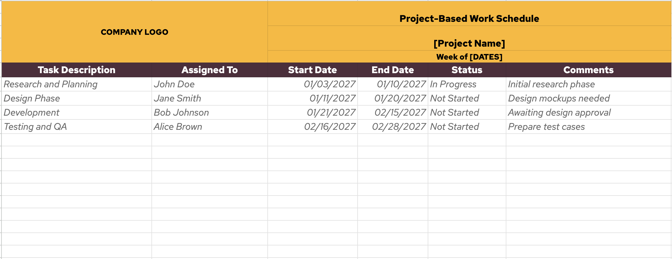 Project-Based-Work-Schedule