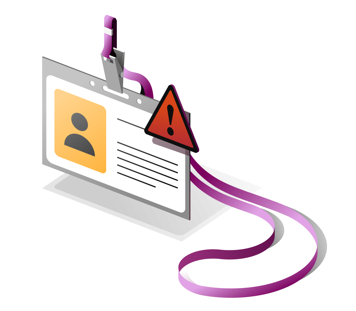 Graphic illustration of a worker's ID badge with a warning