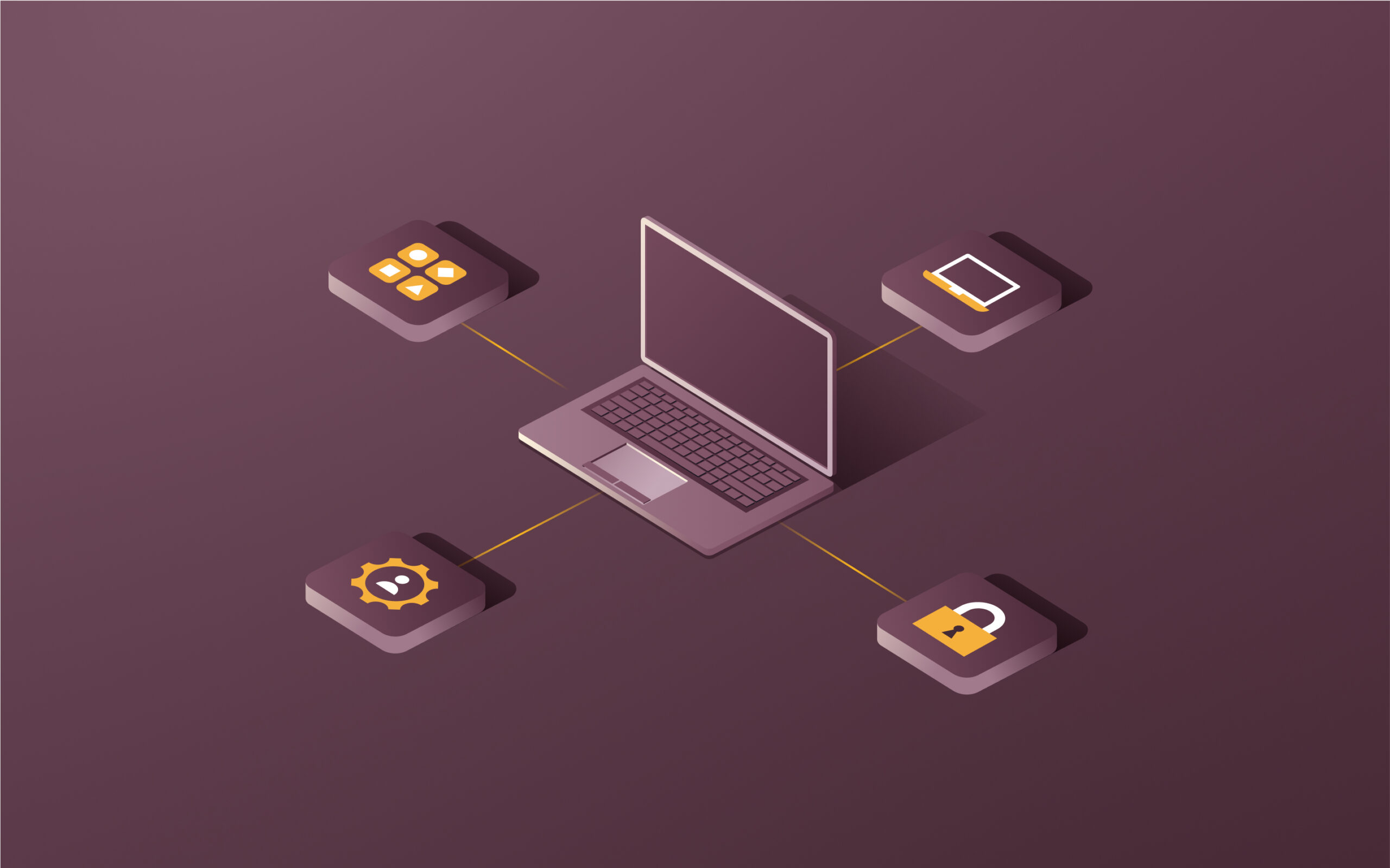 A laptop symbolically connected to different apps.
