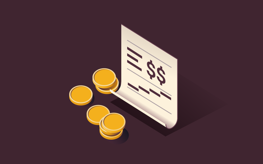 Graphic illustration of a receipt and pile of coins