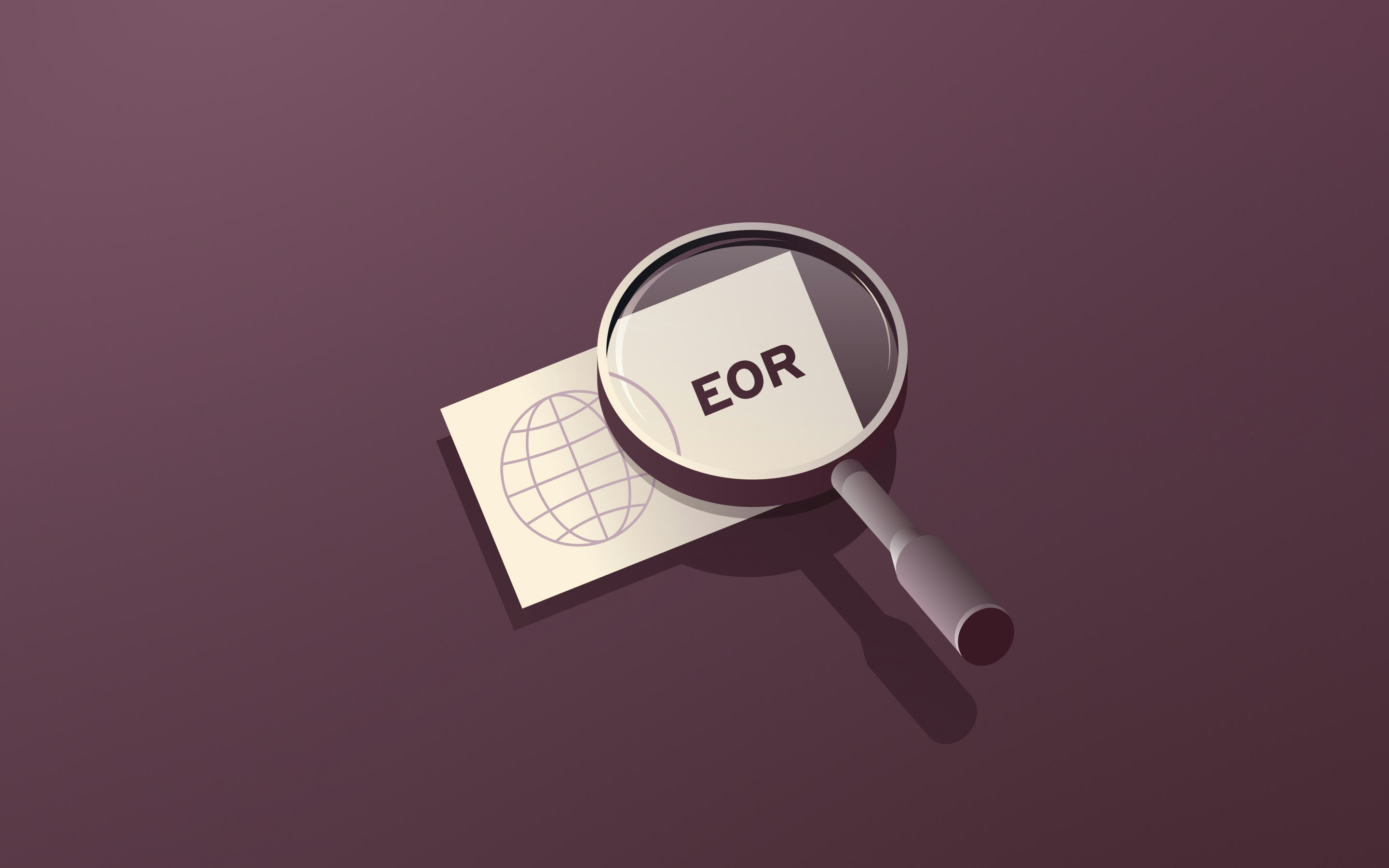 Magnifying glass over a card labeled “EOR” on a purple background