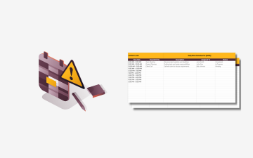 A graphic illustration of a schedule icon with a stack of daily work schedule spreadsheet templates next to it