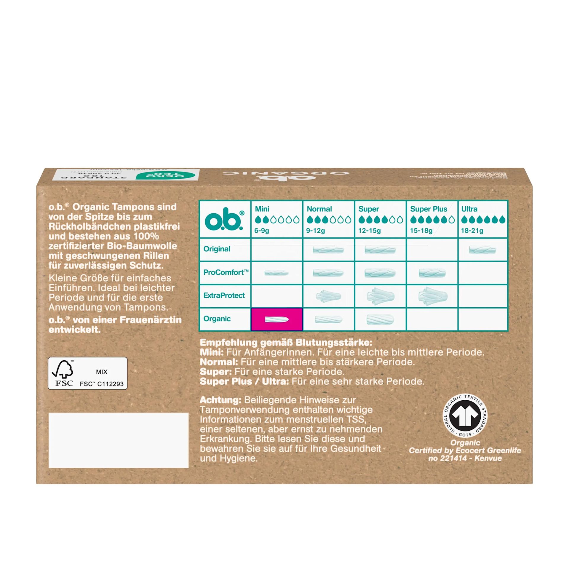 o.b.® Organic Mini Verpackung von hinten