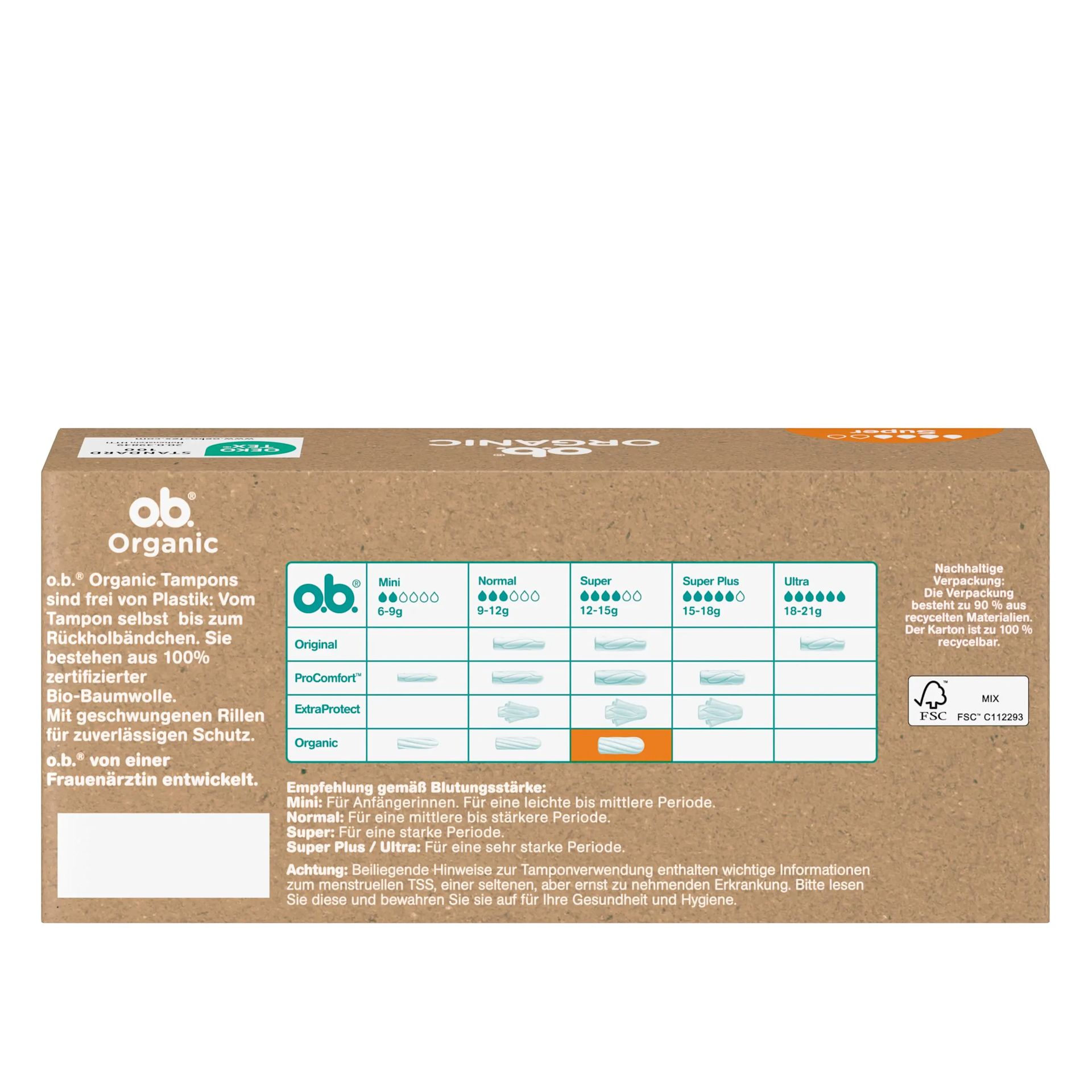 o.b.® Organic Super Verpackung von hinten