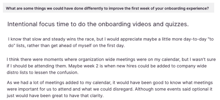 Example of post-onboarding survey question and responses Example of post-onboarding survey question and responses