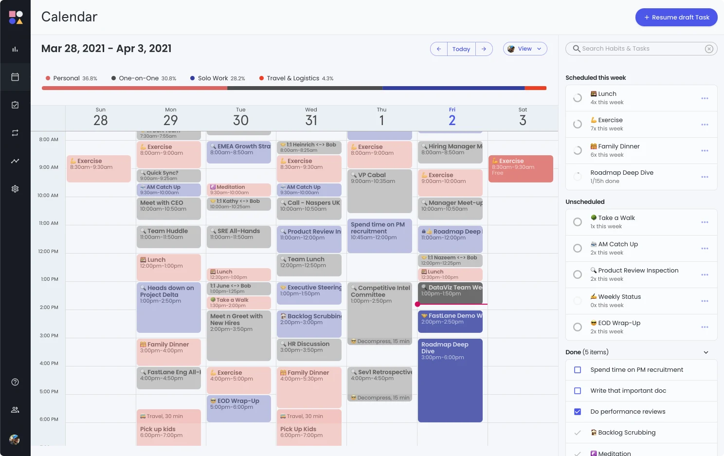 A full calendar, easily rearranged and re-prioritized if needed.