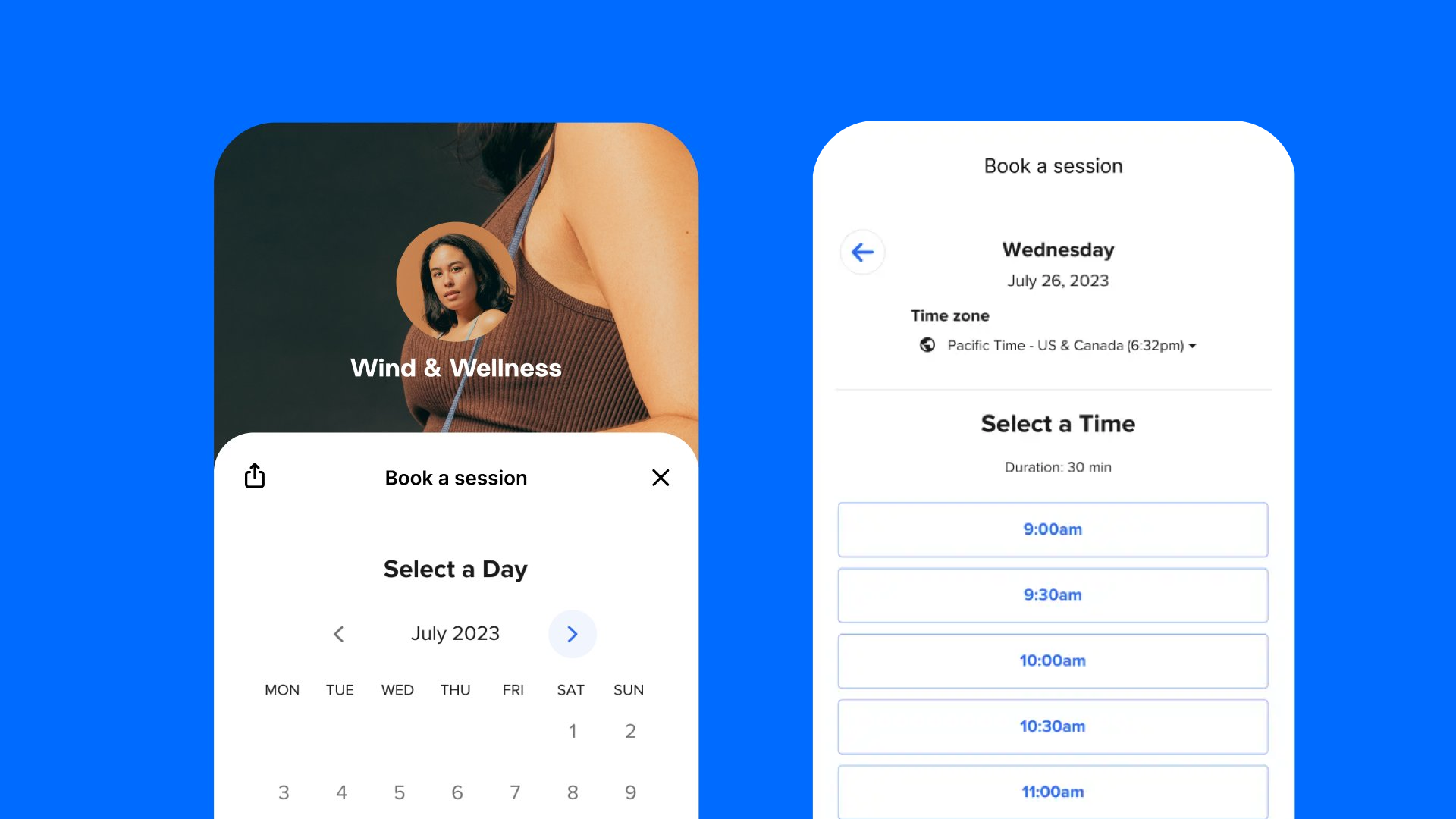 Stylized screenshot of a Calendly booking page within a Linktree page.