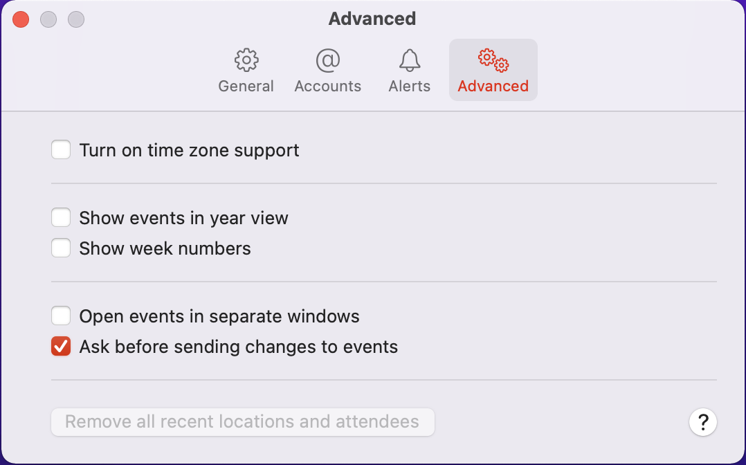Apple Calendar advanced settings