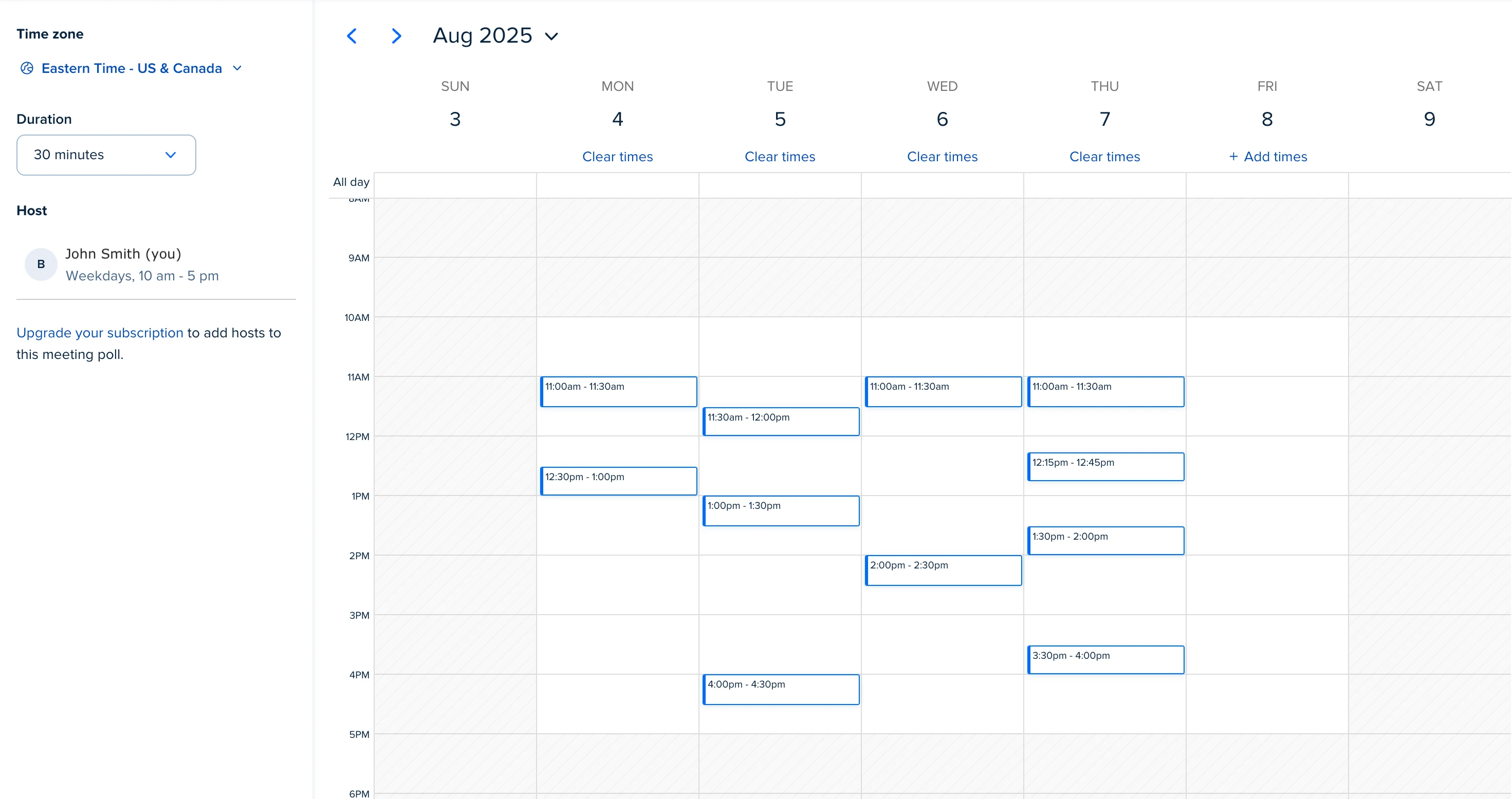 It's easy to select polling times in Calendly and let multiple people vote. 