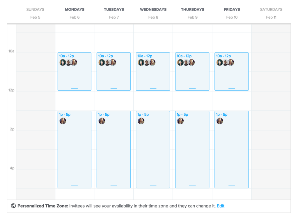 Image showing team shift availability in Calendly