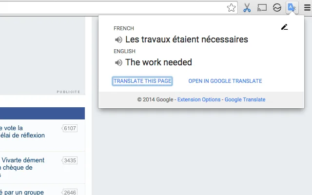 Screenshot showing how the Google Translate web extension lets you highlight a section of text in a Google doc and click on the Translate icon to translate the copy to your language.
