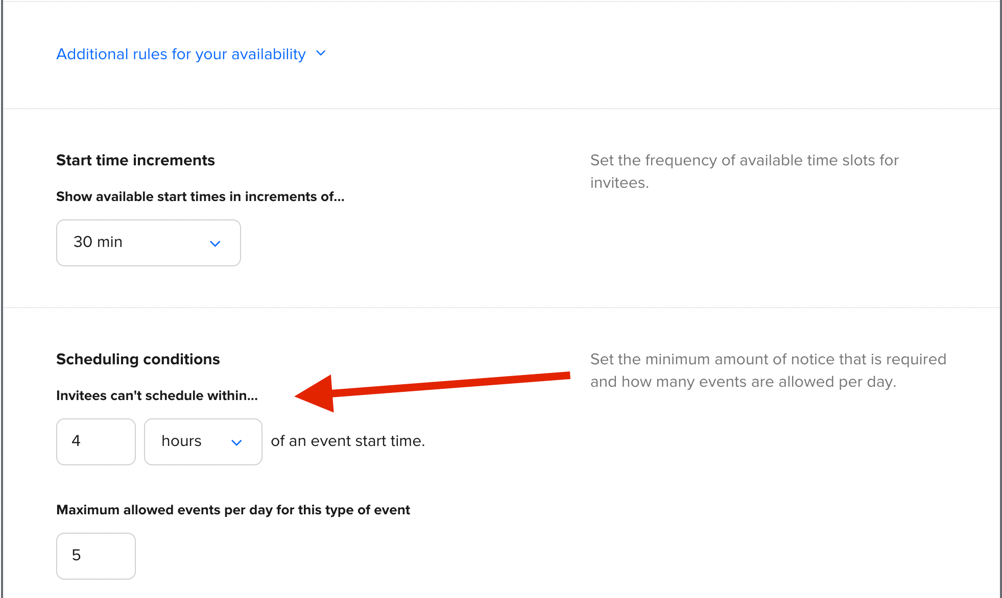 Minimum scheduling notice screenshot Minimum scheduling notice screenshot