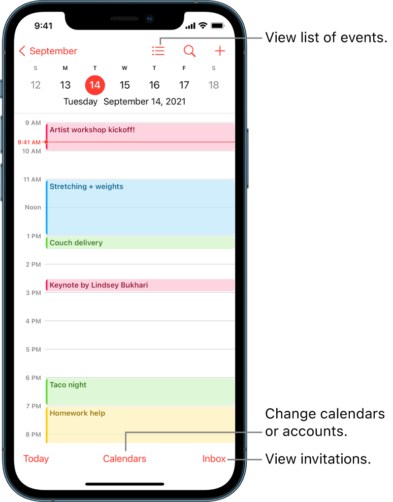 A one-day view of the Apple calendar on an iPhone
