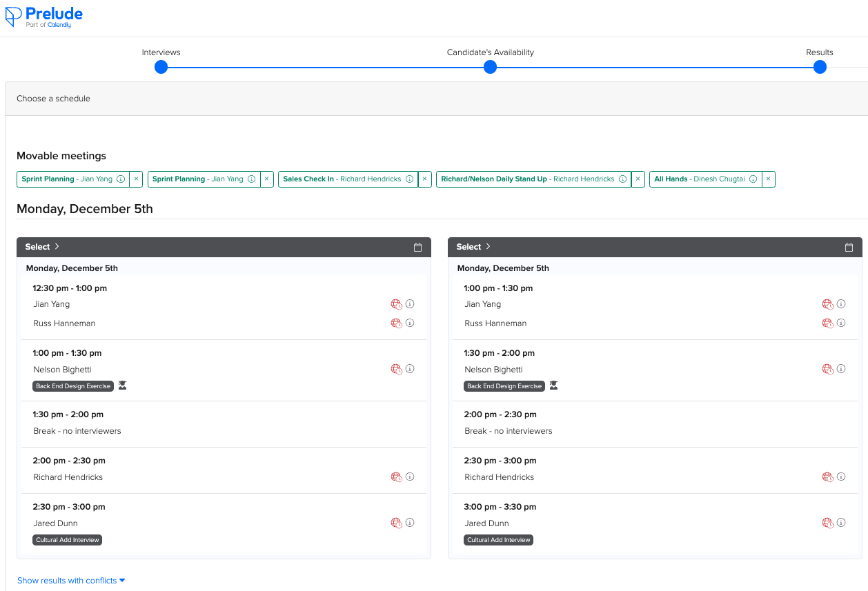 Screenshot of Prelude interview loop scheduling feature Screenshot of Prelude interview loop scheduling feature