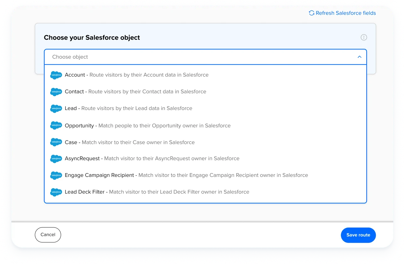 Screenshot showing Calendly integrates with Salesforce lookup to match and schedule leads and customers based on real-time CRM account ownership.