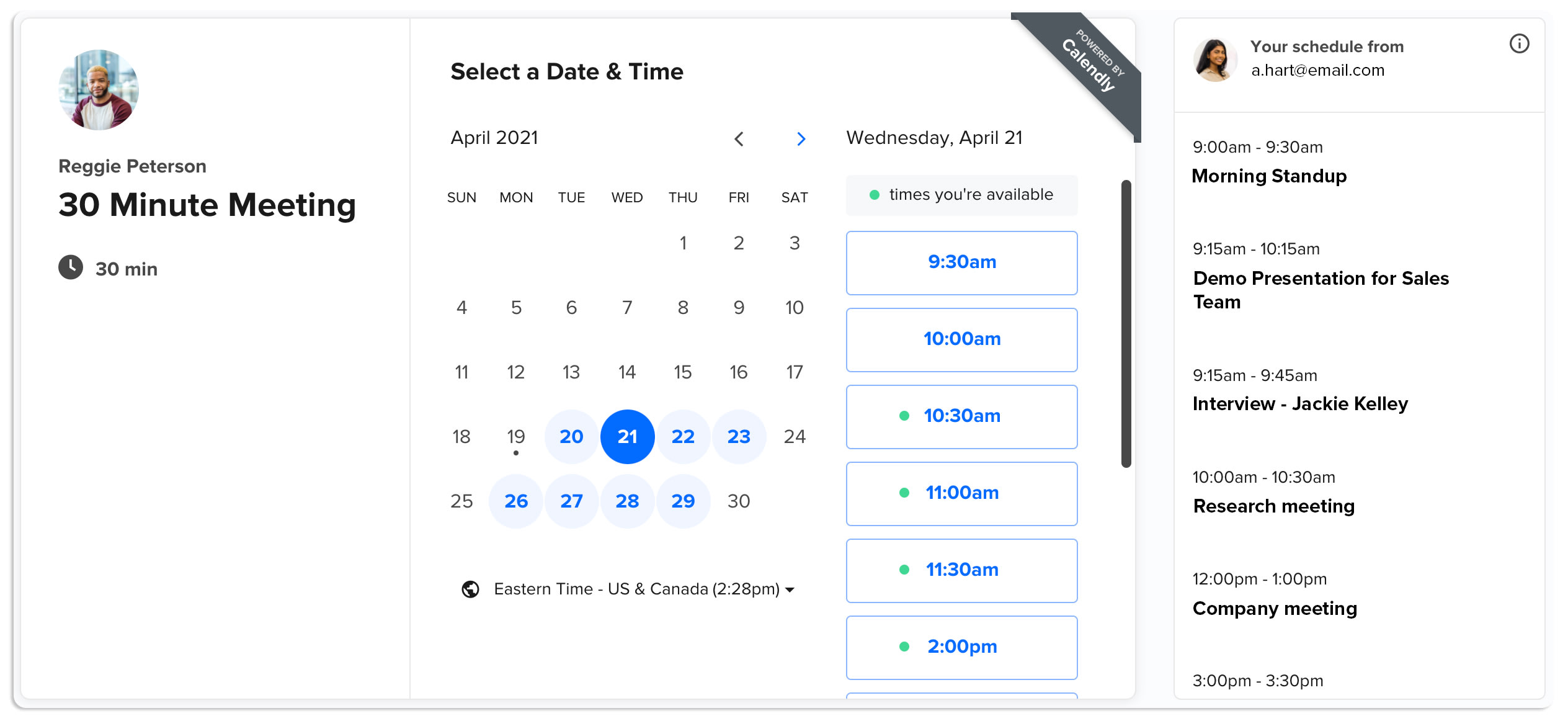 When you’re invited to schedule time with another Calendly user, you can log into the platform to see when you’re both available.