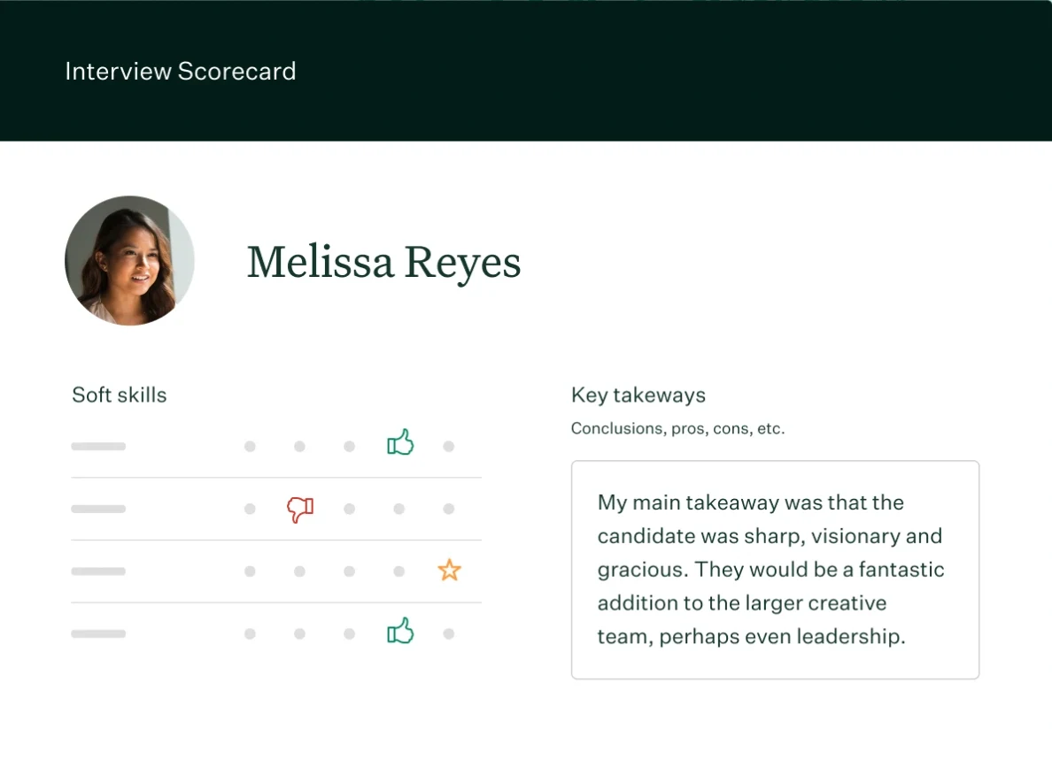 Greenhouse lets you easily rank candidates across consistent criteria. Image via Greenhouse