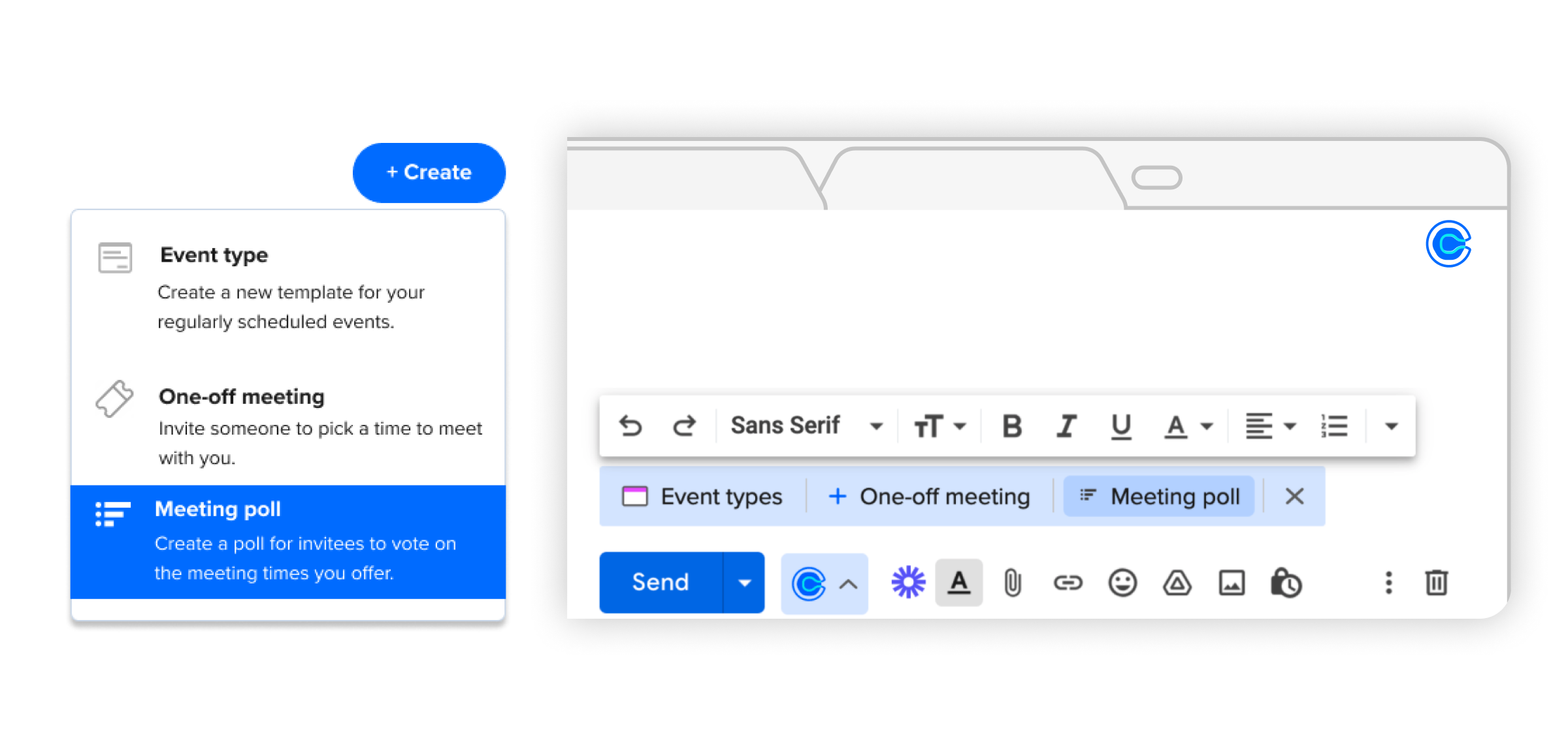 Meeting Polls make it easy to schedule meetings with multiple people by voting on preferred times. Meeting Polls make it easy to schedule meetings with multiple people by voting on preferred times.