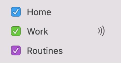 Broadcast icon next to "Work" in a list of "Home," "Work," and "Routines" calendars Broadcast icon next to "Work" in a list of "Home," "Work," and "Routines" calendars