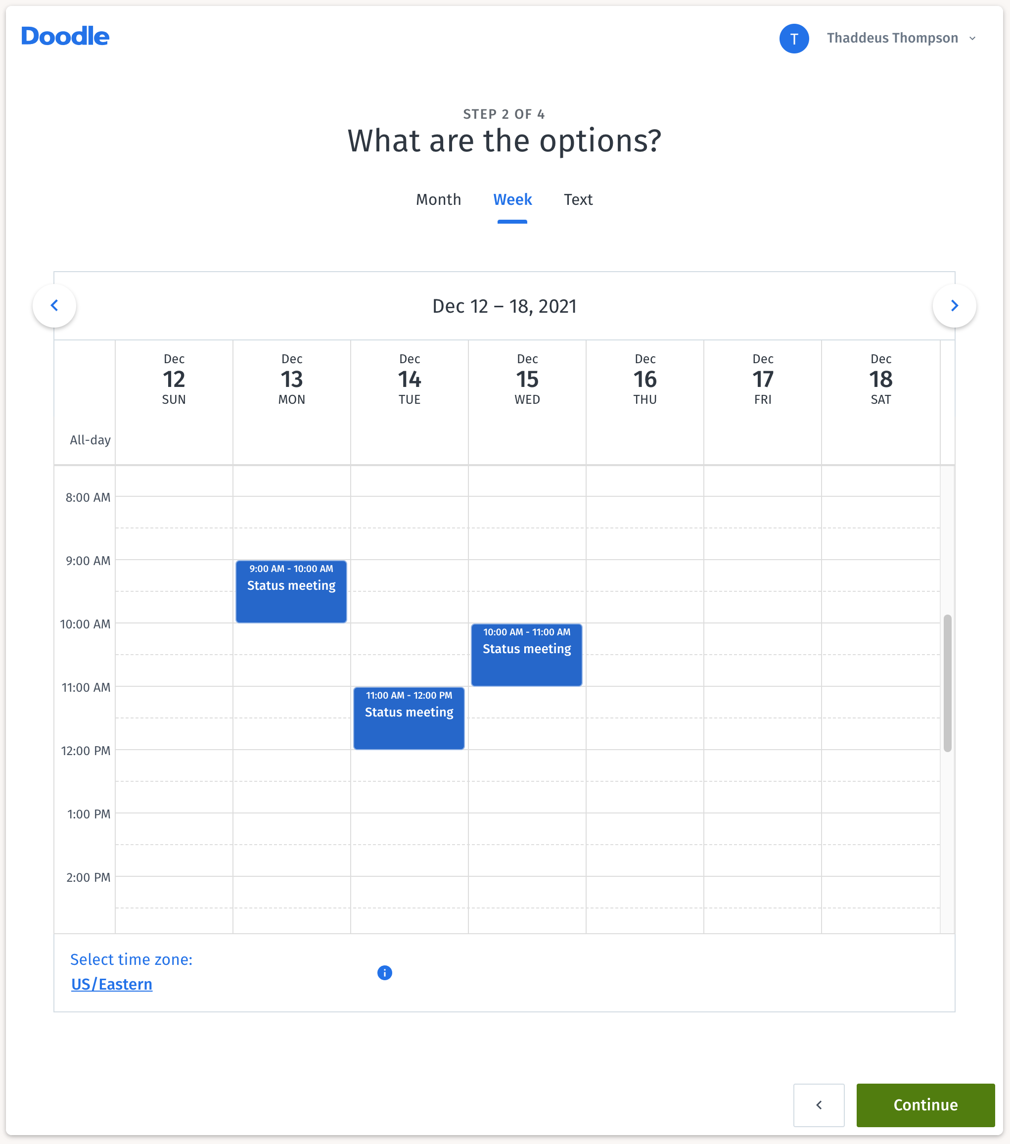Doodle booking screen Doodle booking screen