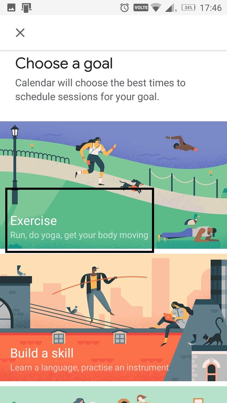 Use Goals in Google Calendar to stay on track.