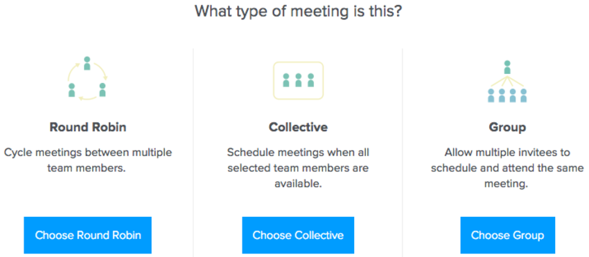 Selection screen for Calendly group event type options