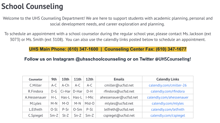 Unionville High School counseling page screenshot Unionville High School counseling page screenshot