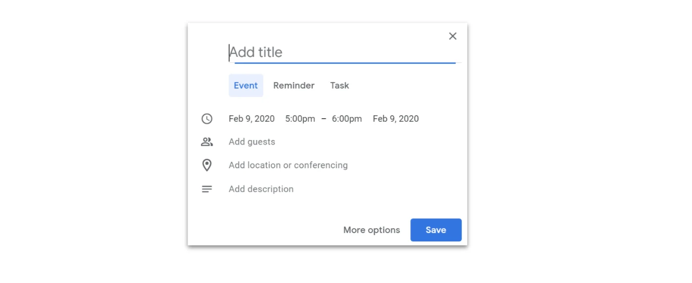 There are two ways to make an event quickly from the Google Calendar home screen.