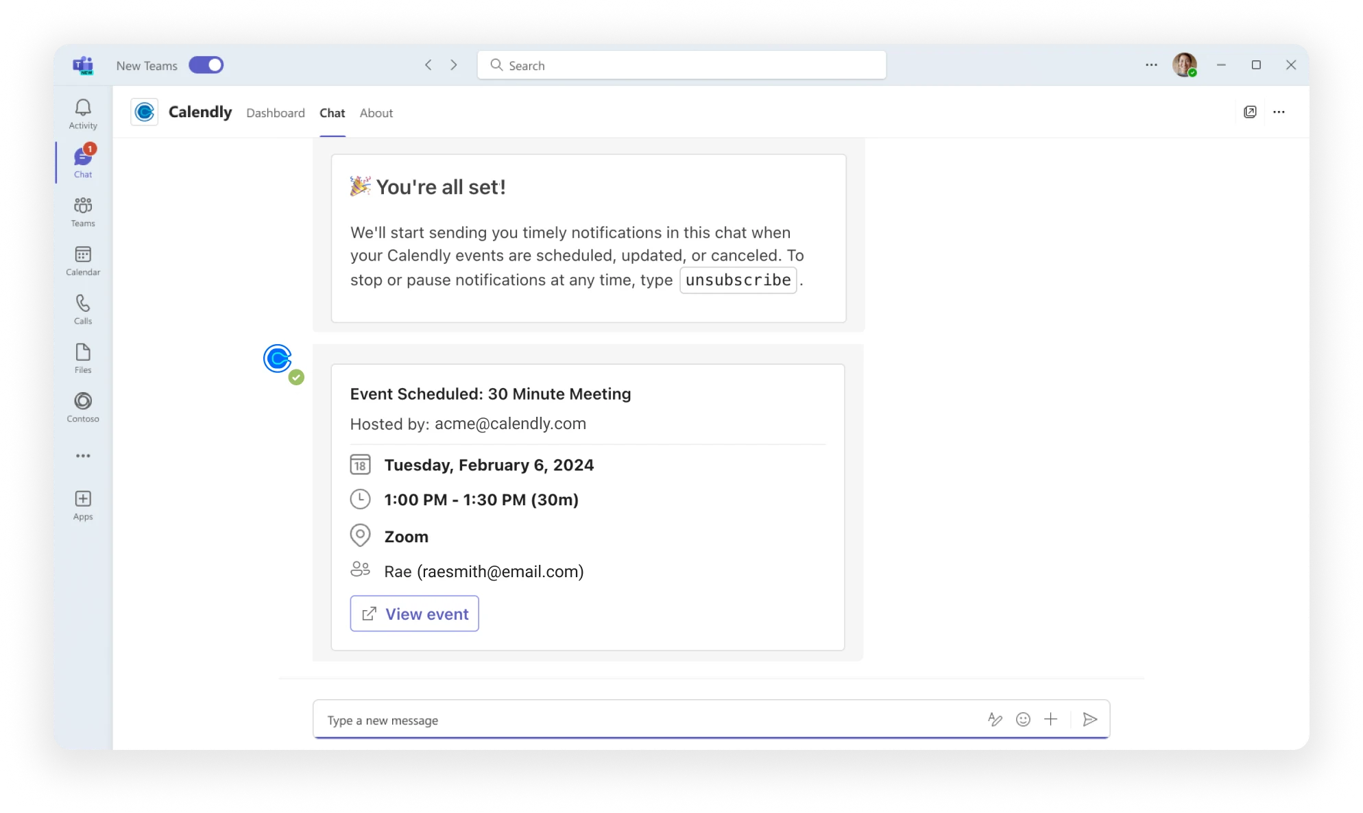 Calendly for Microsoft Teams chat: Real time meeting updates Calendly Calendly for Microsoft Teams chat: Real time meeting updates Calendly
