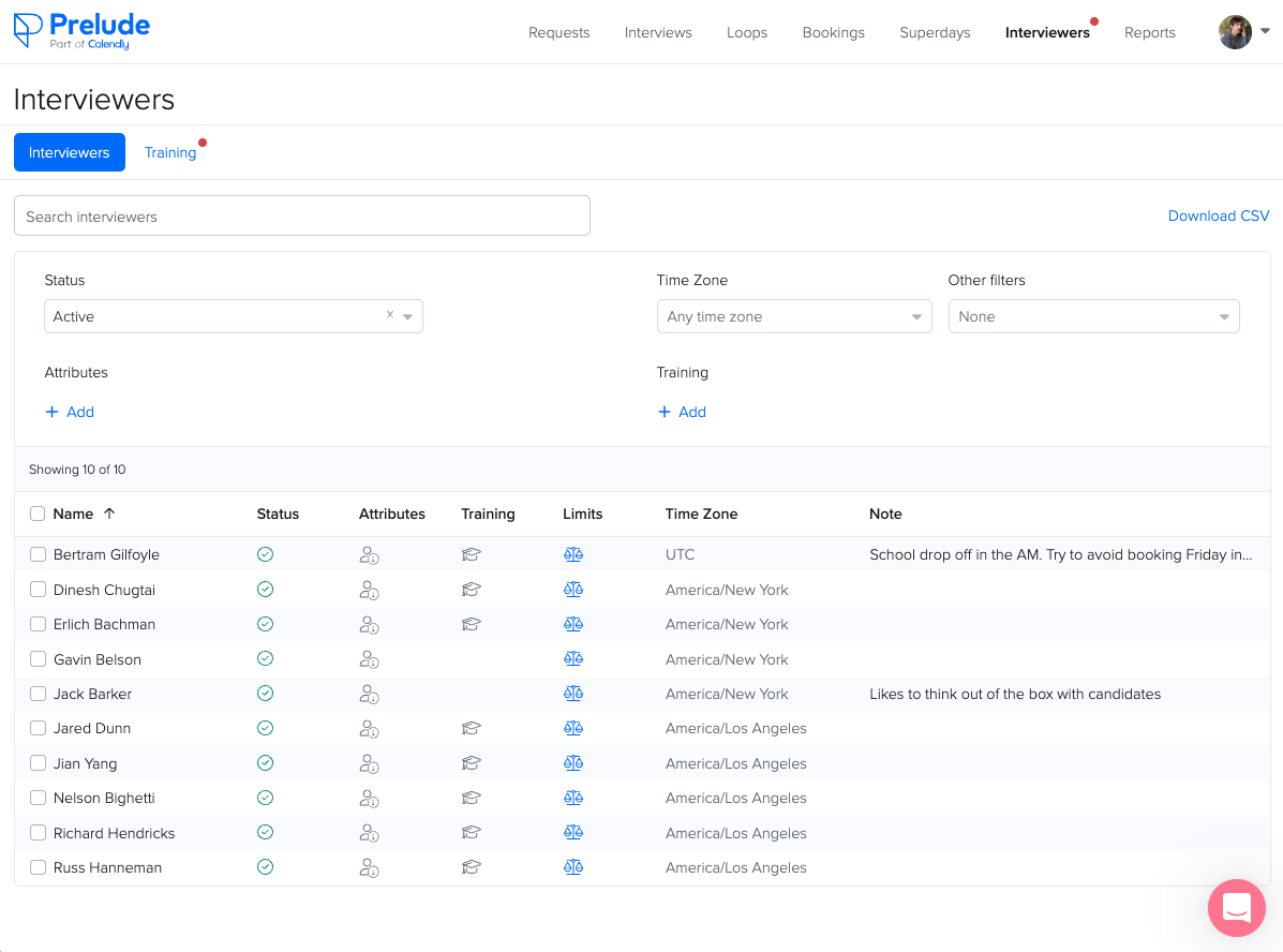 Screenshot of Prelude's interviewer management function Screenshot of Prelude's interviewer management function
