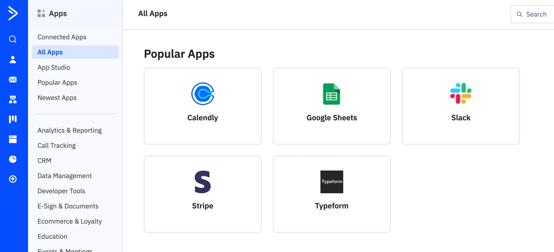 Screenshot of the Popular Apps section of the ActiveCampaign app directory
