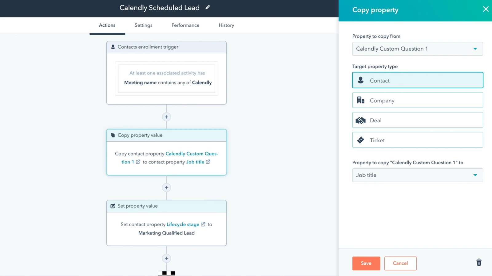Example of a Calendly Scheduled Lead in Hubspot