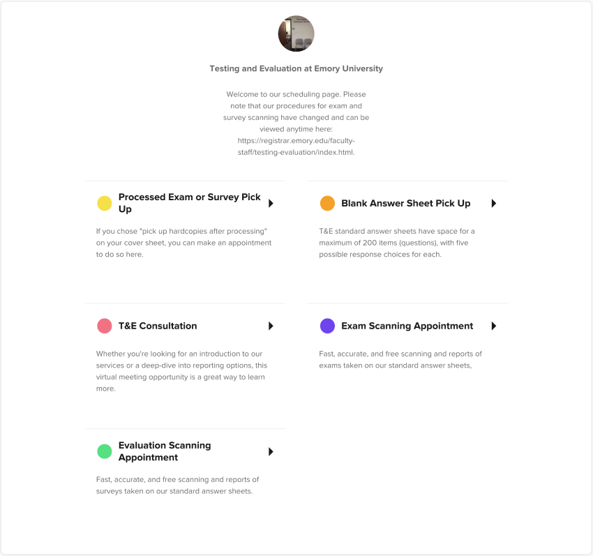 Emory University testing and evaluation landing page screenshot Emory University testing and evaluation landing page screenshot