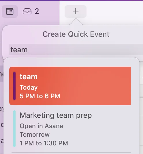 Apple Calendar quick event screenshot