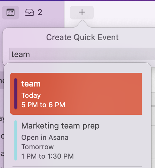 Apple Calendar quick event screenshot