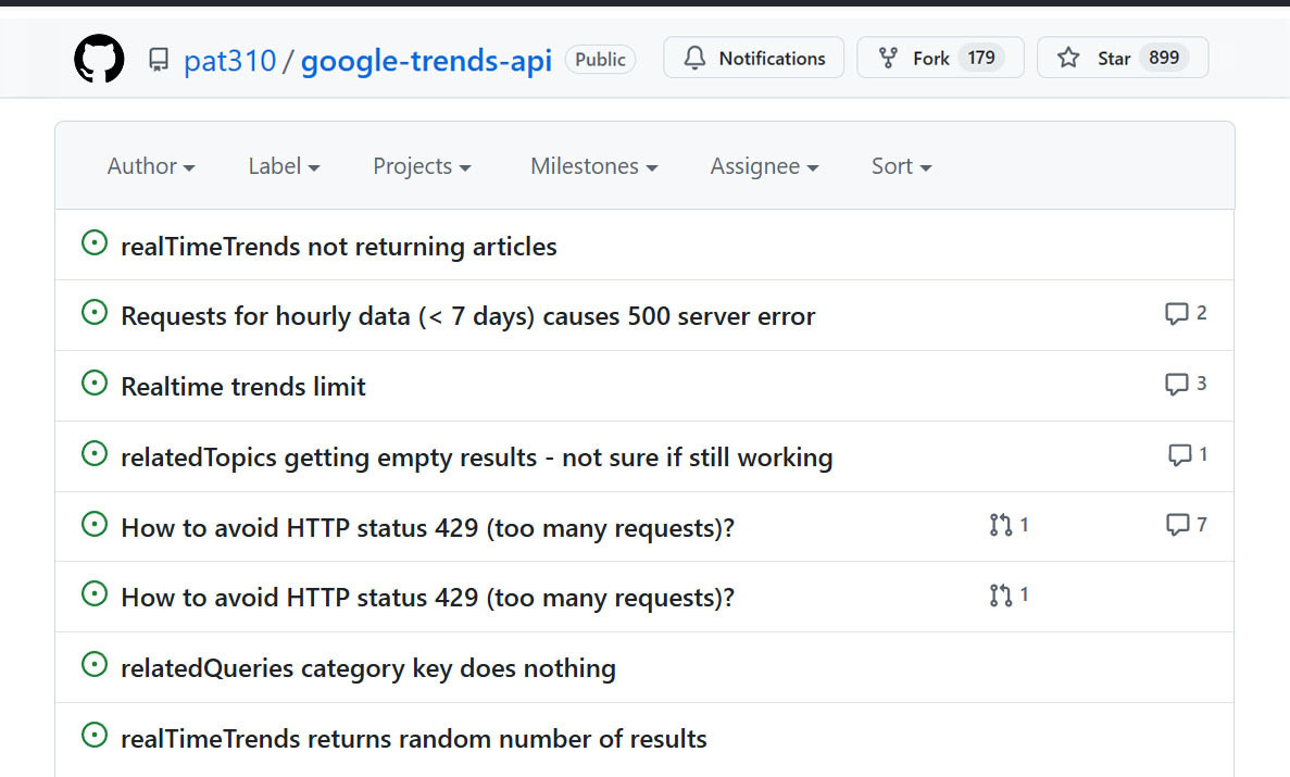 github google trends api issues