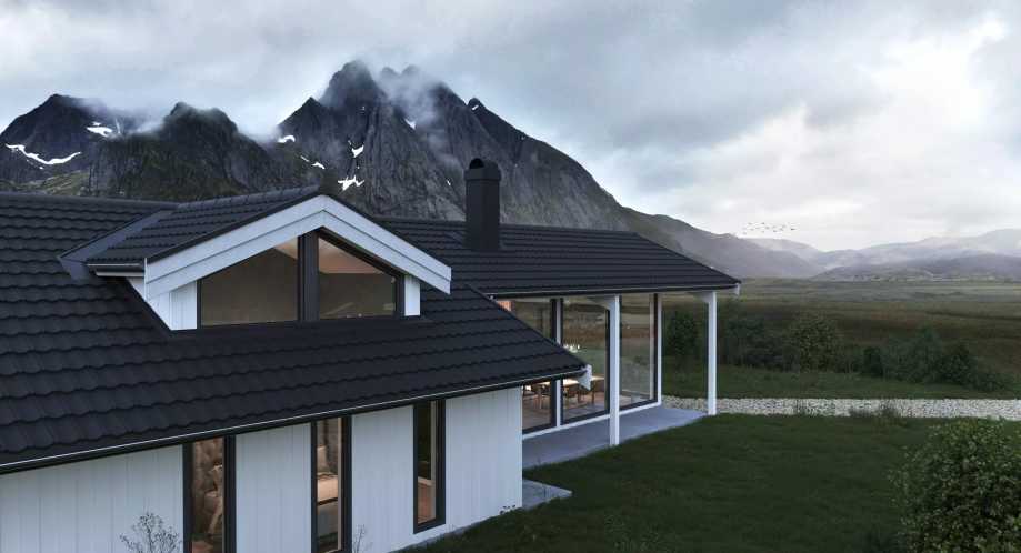 house and mountains