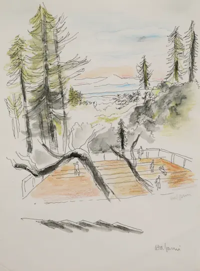 Dance Deck, Kentfield, 1985 Pastel and pen on paper