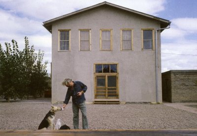 Donald Judd with family dog Rifle. Photo 1984.
