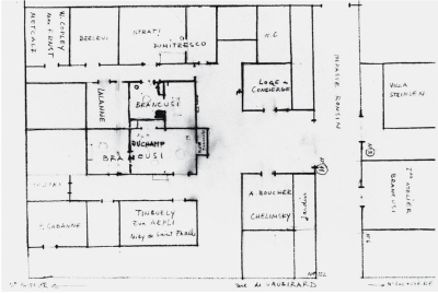 The layout of the studios, drawn by Brancusi’s friend, the painter Alexandre Istrati (copyright Succession Brancusi)