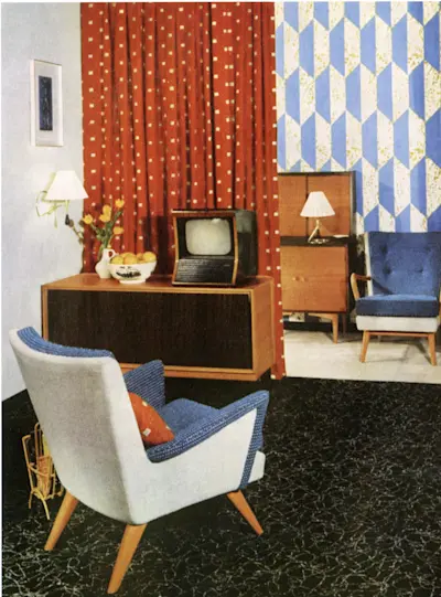 Advertisements for Tibor LTD fabrics, shown in situ. 