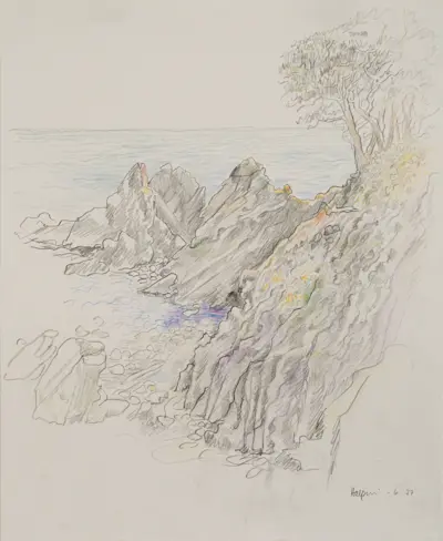 Cove and Rocks, Sea Ranch, 1977 Colored pencil on paper