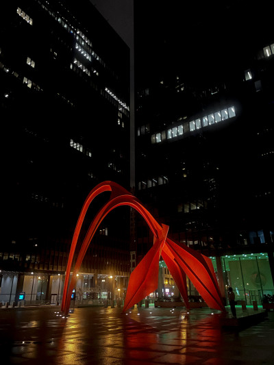 The Federal Center at night after heavy rains.