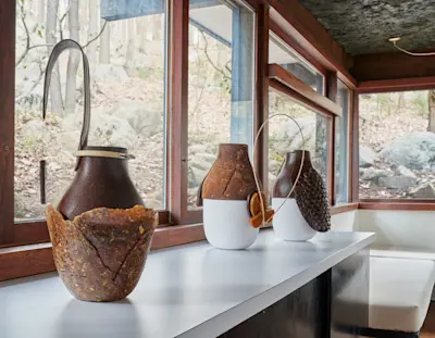 Installation view of "Formafantasma at Manitoga's Dragon Rock: Designing Nature" at Manitoga / The Russel Wright Design Center. Photo by Michael Biondo. Courtesy of Manitoga / Michael Biondo Photography.