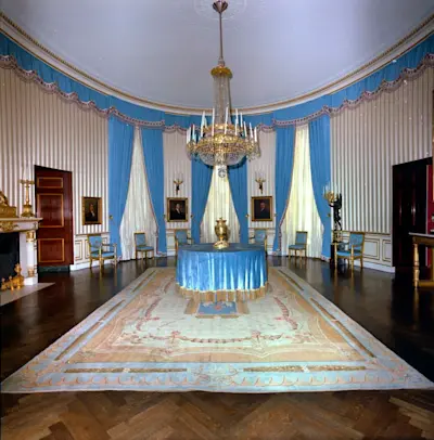 Blue Room After Restoration. Photo courtesy of John F. Kennedy Presidential Library and Museum.