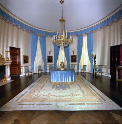 Blue Room After Restoration. Photo courtesy of John F. Kennedy Presidential Library and Museum.