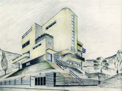 Tibor had yearned to be an architect. This rendering is an example of the many drawings Tibor produced as a young man as he was exploring this passion. However, because his parents were in the textile business, they convinced Tibor to study textiles when he moved to Vienna for art school. 