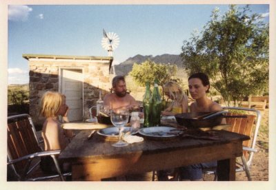 Donald Judd with Flavin Judd, Rainer Judd, and Lauretta Vinciarelli. Photo 1976.