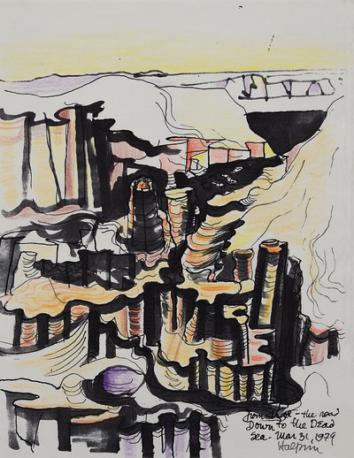 From Arad - The Road Down to the Dead Sea, 1979 Photocopy, ink, and colored pencil on paper 