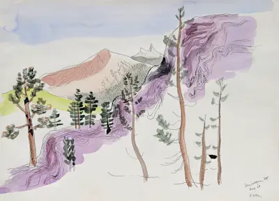 San Joaquin Mountain, August, 1956 Watercolor on pen and paper